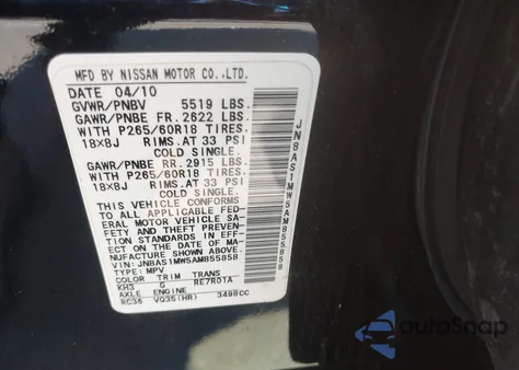 2010 Infiniti Fx35 from USA, damaged, VIN JN8AS1MW5AM855858
